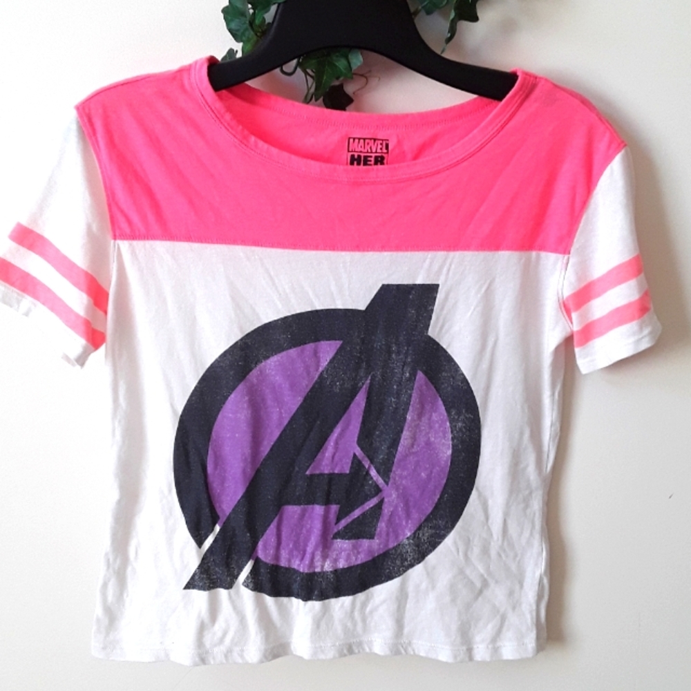 Avengers Logo Striped Sleeve T-Shirt